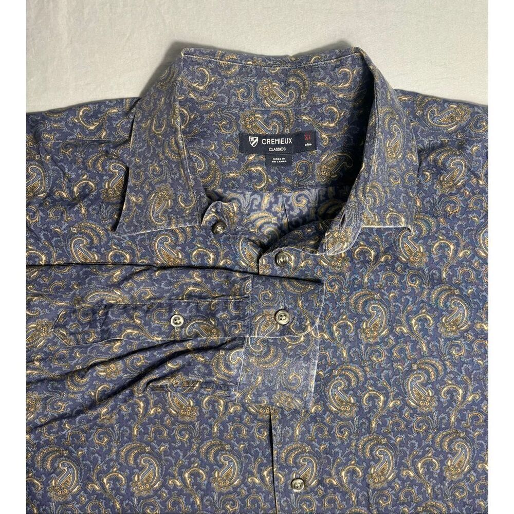 Cremieux Classics Blue Paisley Mens Button Down Cotton Shirt XL Fresh Dry Clean